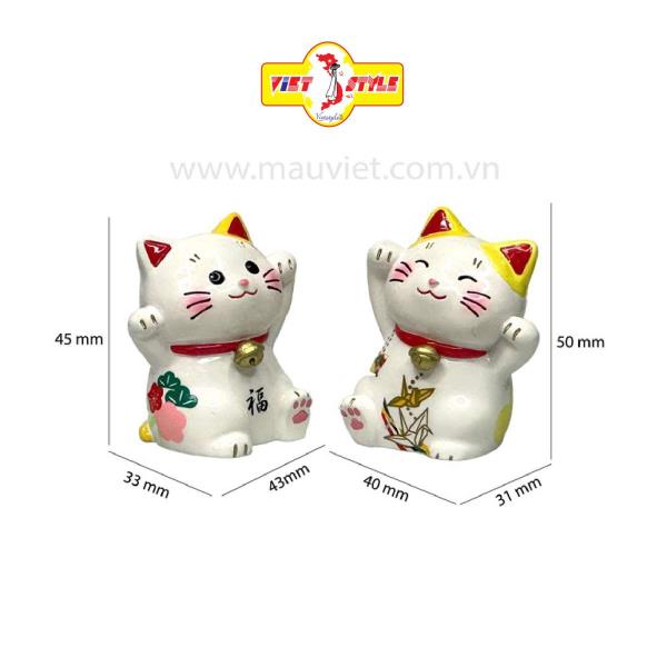 Tượng polyresin _ Cặp đôi Mèo Thần Tài May mắn / Mèo phu thê (Màu vàng) _ Quà lưu niệm Nhật Bản