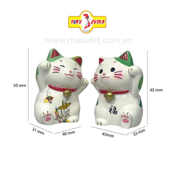 Tượng polyresin _ Cặp đôi Mèo Thần Tài May mắn / Mèo phu thê (Màu xanh lá) _ Quà lưu niệm Nhật Bản