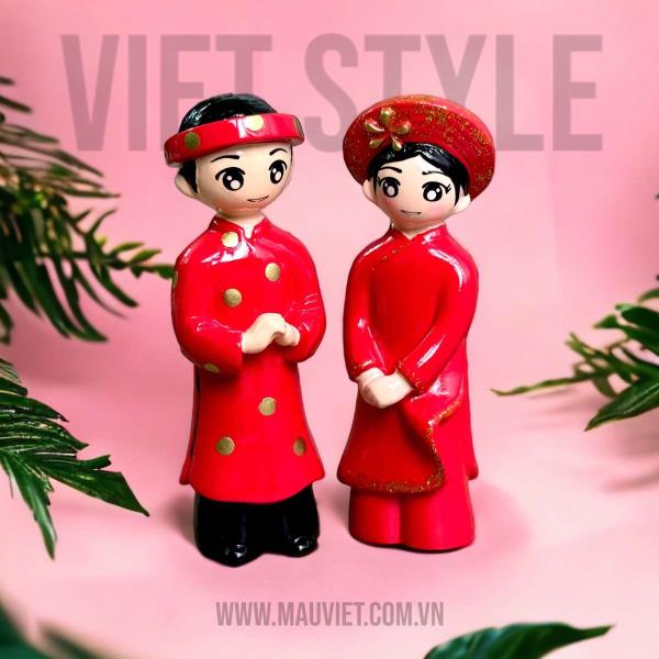Cặp đôi cô dâu - chú rể mặc áo dài Việt Nam (Màu đỏ)
