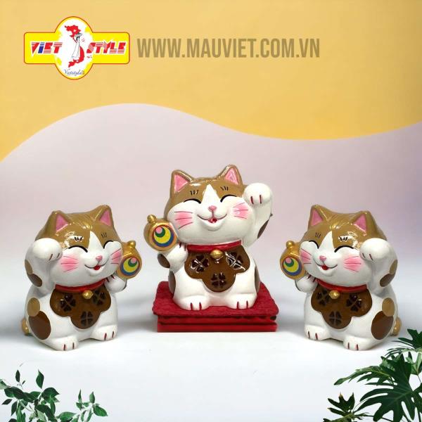 Mèo Thần tài cầm búa ma thuật May mắn (Màu Nâu) _ Quà lưu niệm Nhật Bản