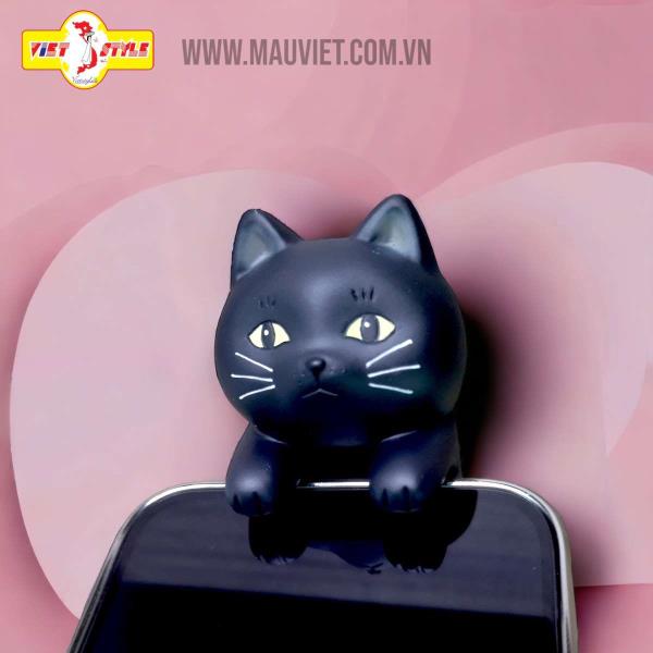 Tượng mèo nằm đỡ điện thoại - Mèo đen